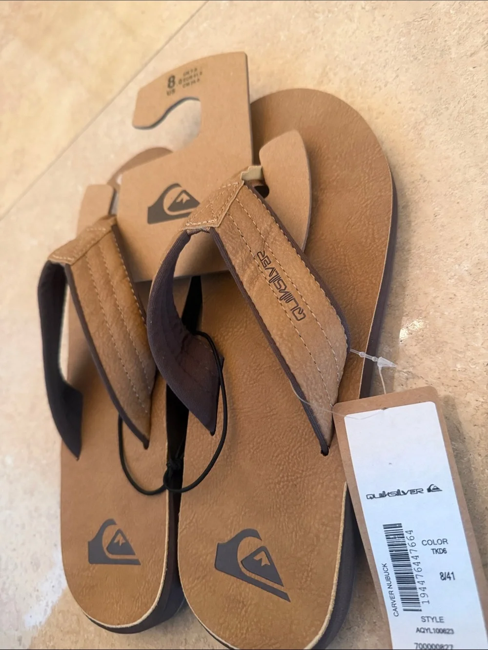 NWT Quiksilver Tan/Brown Men's Flip Flops Size 8